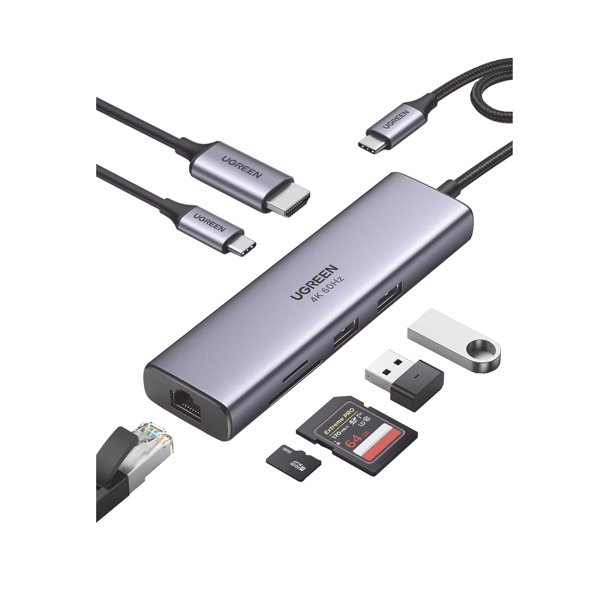 HUB USB-C (Docking Station) 7 en 1 | 2 USB-A 3.0 (5Gbps) | 1 USB-C PD Carga 100W | HDMI 4K@60Hz | RJ45 (Gigabit Ethernet) | Lector Tarjetas SD + Micro SD (TF) Uso Simultáneo | Cable de Nylon Trenzado | Caja de Aluminio. HUB USB-C (Docking Station) 7 en 1 | 2 USB-A 3.0 (5Gbps) | 1 USB-C PD Carga 100W | HDMI 4K@60Hz | RJ45 (Gigabit Ethernet) | Lector Tarjetas SD + Micro SD (TF) Uso Simultáneo | Cable de Nylon Trenzado | Caja de Aluminio.